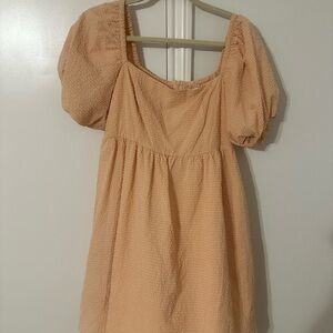 Peach Puff Sleeve Mini Dress